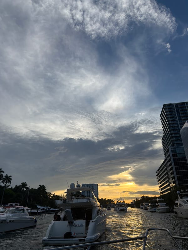 Evening boat ride through Miami waterways and yacht areas