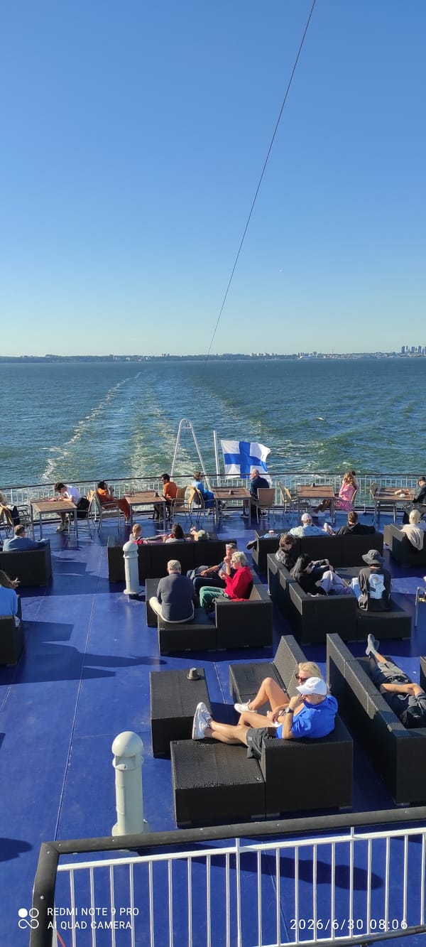 Ferry approach to Tallinn with city skyline ahead