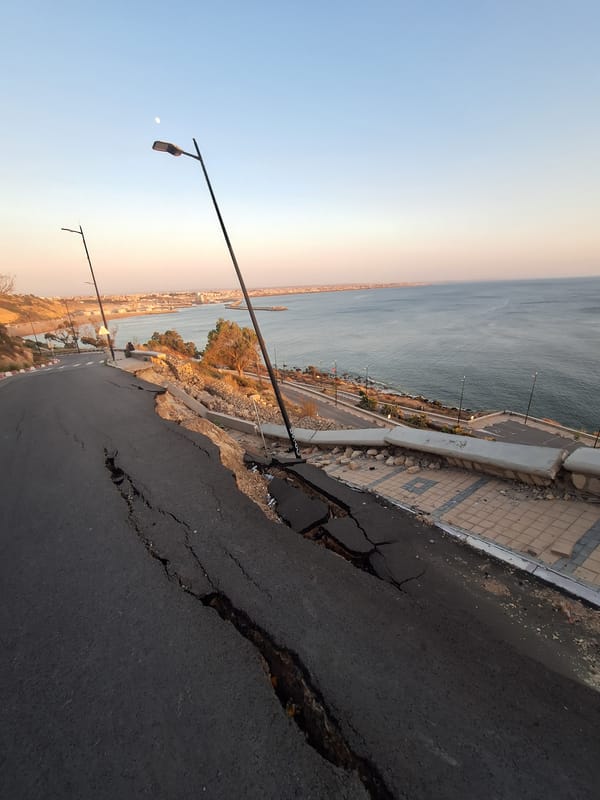 Coastal road damage documented at dusk in Safi, Morocco