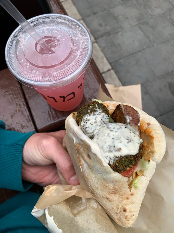 Falafel lunch captured on Tel Aviv street