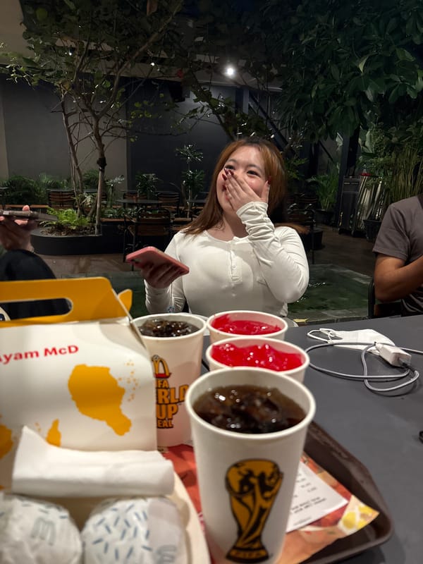 Late-night McDonald's hangout in North Jakarta with FIFA-branded drinks
