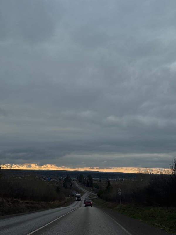 Vehicle captures rural road scene in Garevaya, Russia