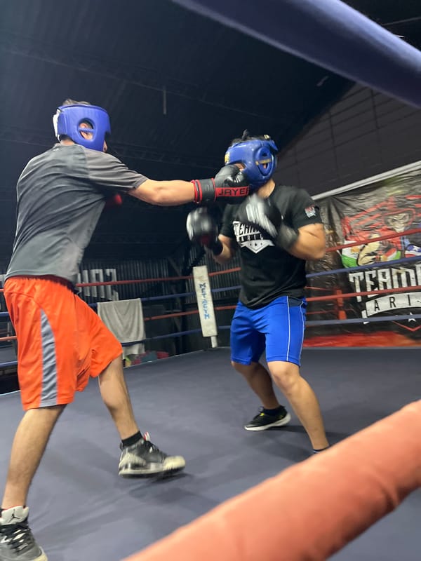 Sparring session at a boxing gym in Arica, Chile