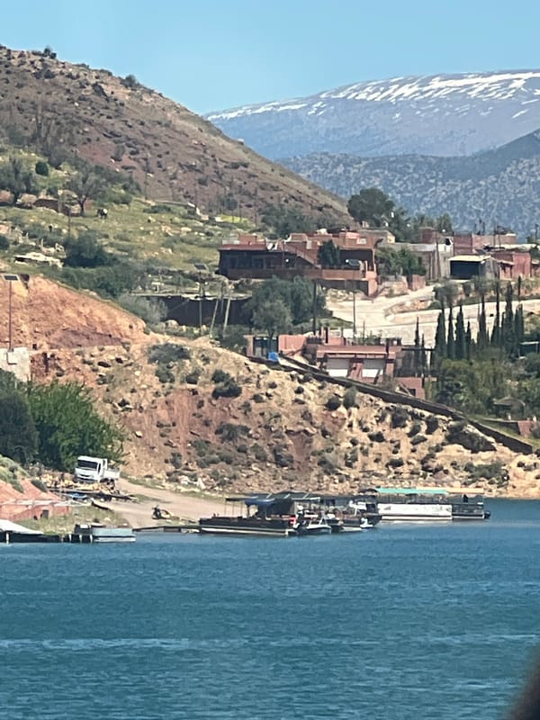 Elevated view captures snow-capped mountains in Bin El Ouidane
