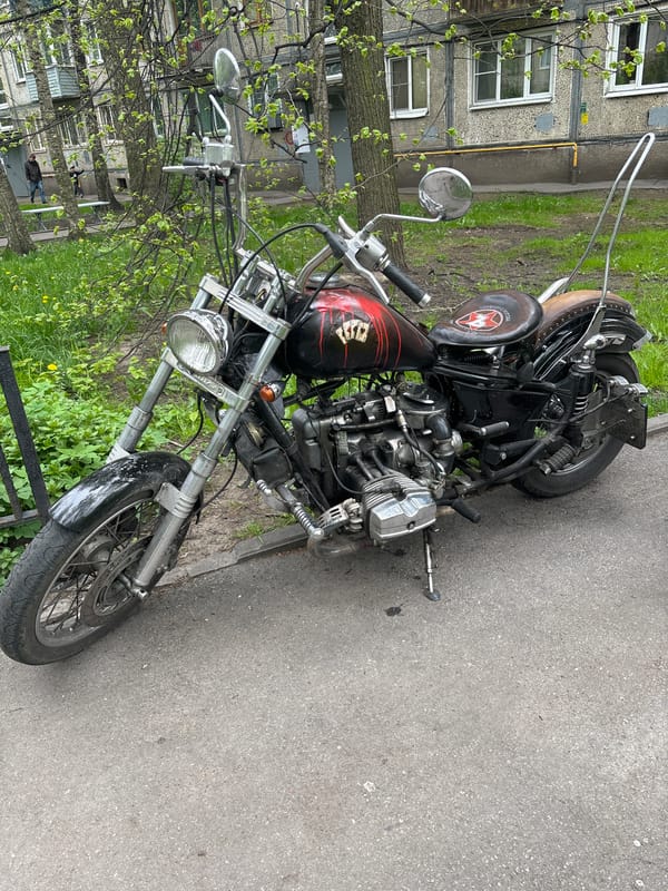Custom chopper motorcycle spotted in Saint Petersburg
