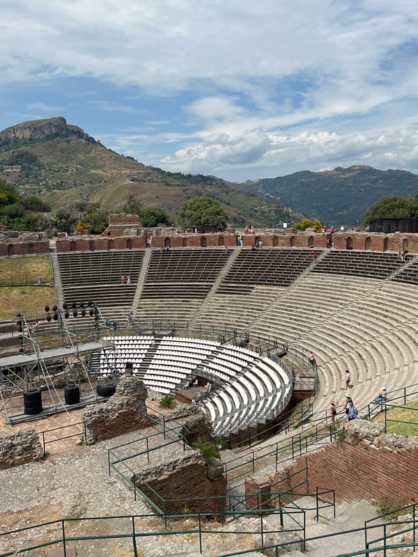 Afternoon in Taormina: ruins, ceramics, cafes, and a wedding