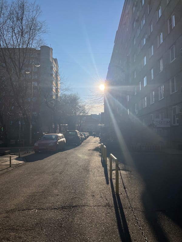 Urban street scene documented on sunny April morning