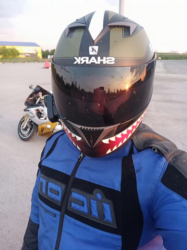 Motorcyclist documents Yamaha bike with shark helmet in Perm
