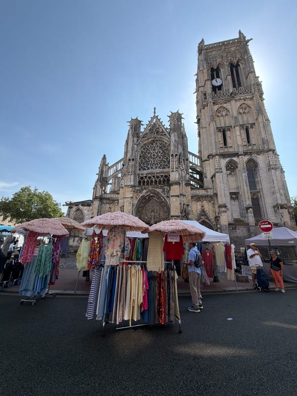 Saturday market in full swing outside Dieppe's Saint-Jacques church