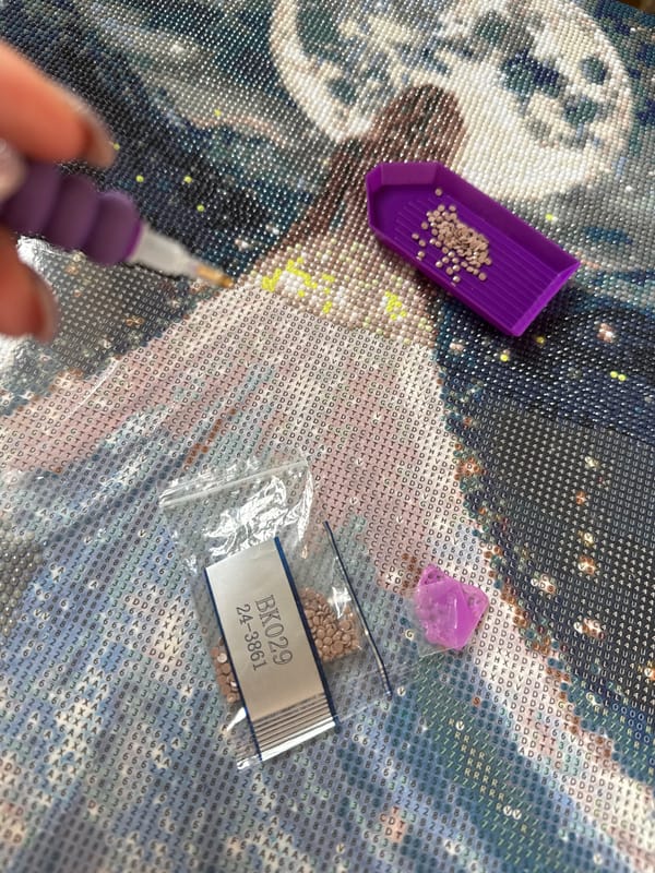 Diamond painting craft project underway in Dmitrov, Russia