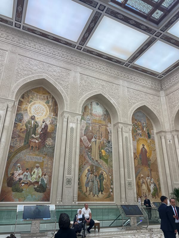 Visitor captures historical mosaics at Tashkent's Hazrati Imam Complex