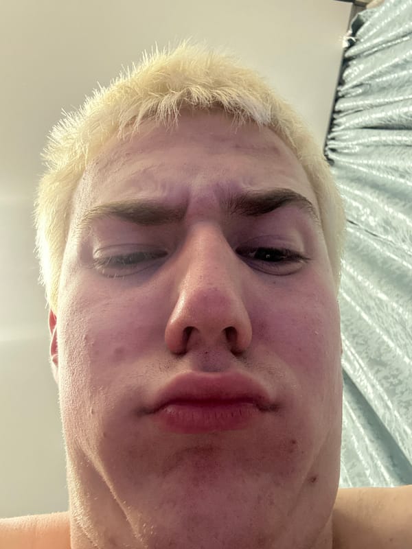 Portrait series of blonde man documented across evening hours