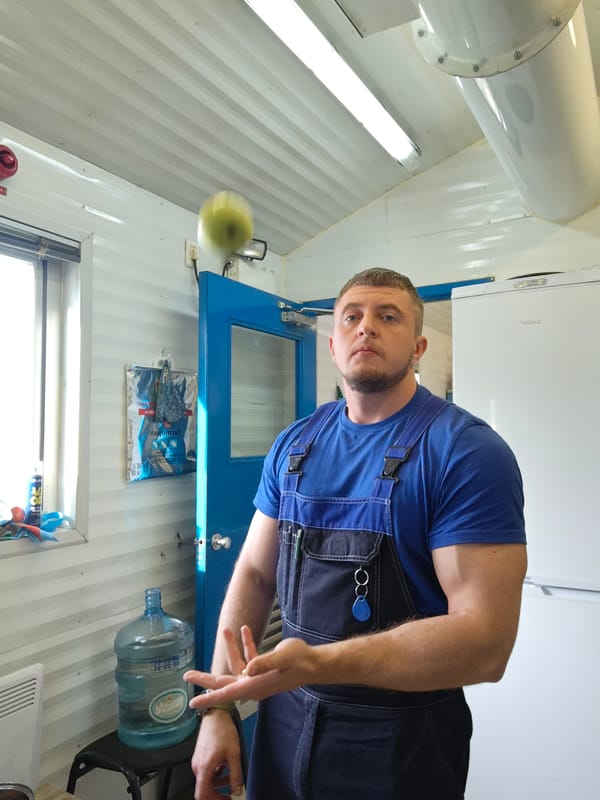 Worker spotted in industrial break room facility