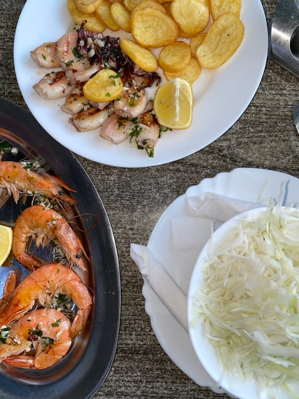 Seafood and steak meal documented in Kotor, Montenegro