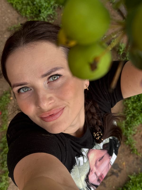 Summer morning in a Russian village with dogs and selfies