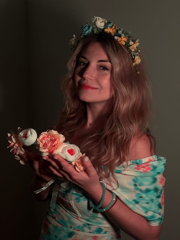 Woman in floral crown photographed in Budva Montenegro