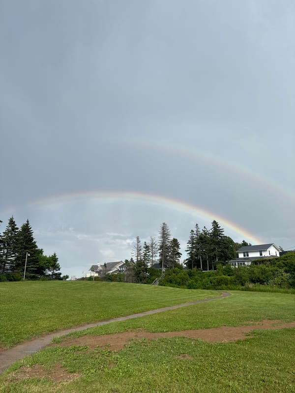 Double rainbow over a Shediac park on a gray afternoon