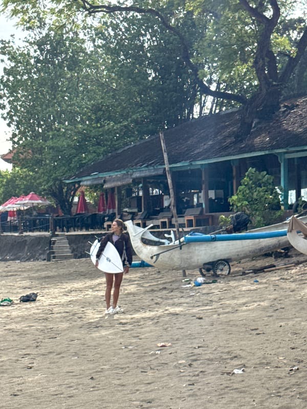 Early morning beach activity captured at Kuta Selatan, Indonesia