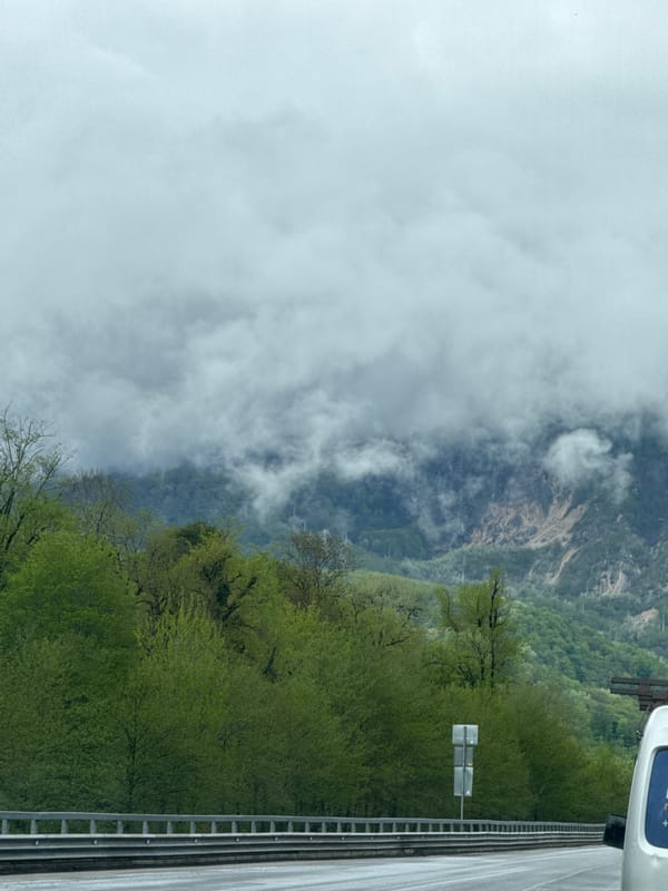 Highway scene documented in mountainous Adlerskiy, Russia