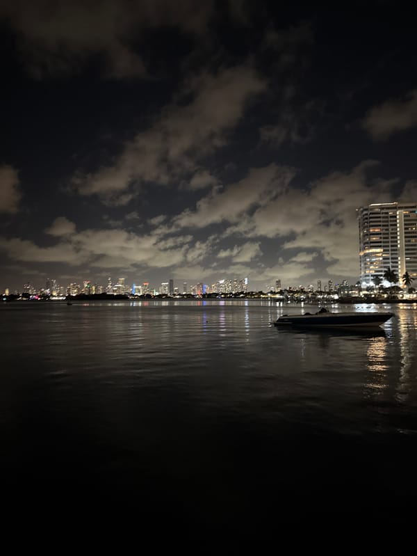 Miami skyline photographed from Miami Beach at night