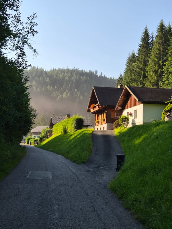 Rural road through Eisenerz's hilly alpine village outskirts