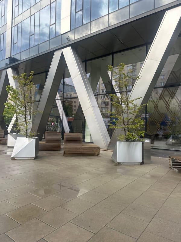 Rainy afternoon walk through Warsaw's modern business district