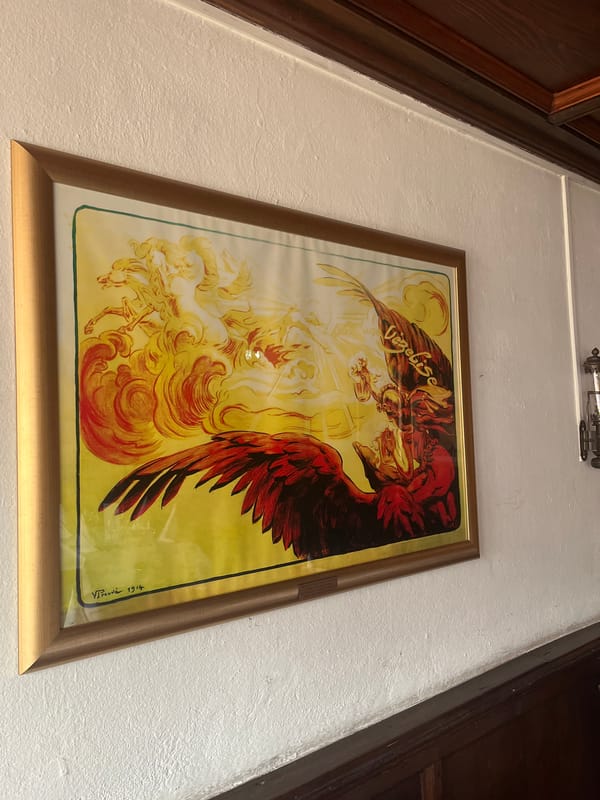 Traditional Strasbourg restaurant interior documented with vintage beer advertisements