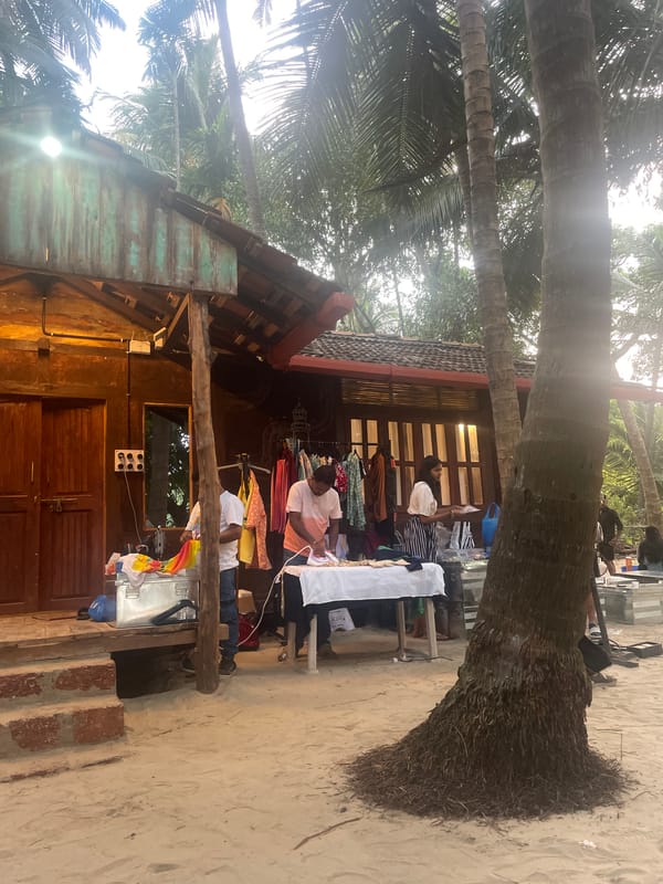Beachside commerce and natural scenery documented in Bhogave, India