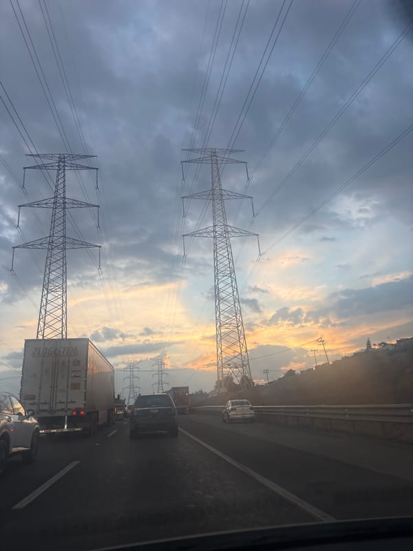 Traffic jam clogs highway near Cuautitlán Izcalli at sunset