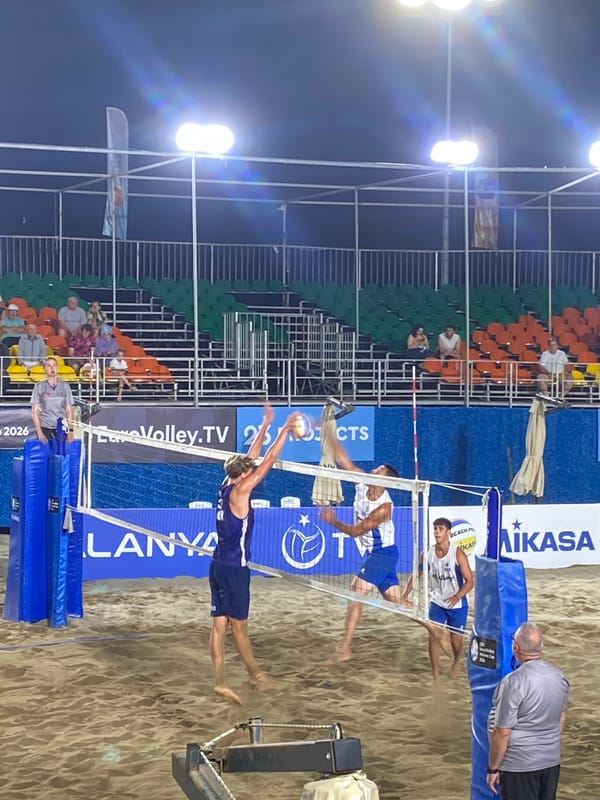 Nighttime beach volleyball tournament held in Alanya, Turkey