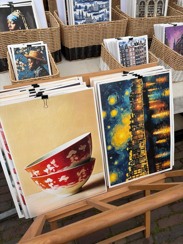 Street vendors sell art prints, ceramics at Amsterdam market