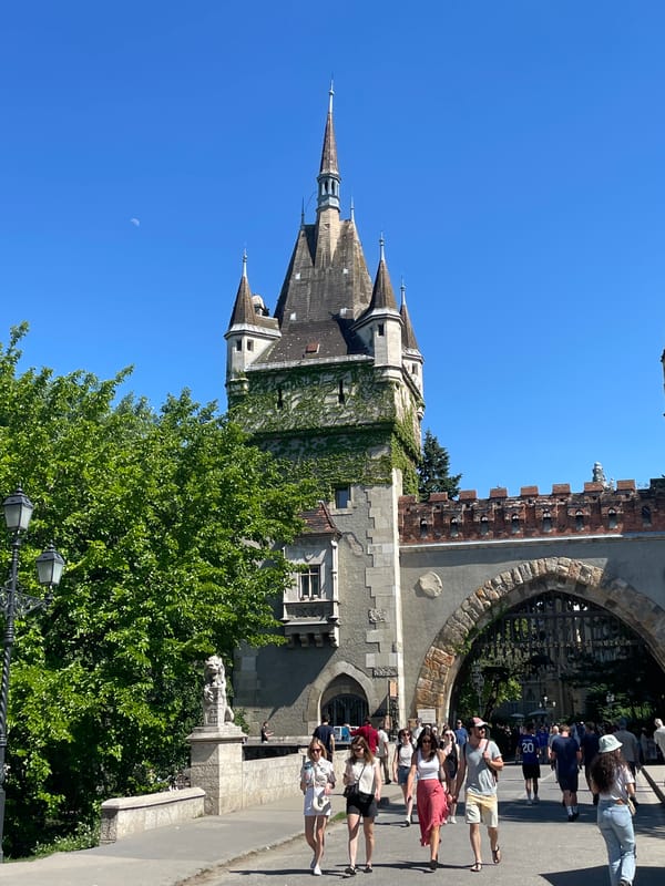 Tourists document Budapest landmarks during midday sightseeing
