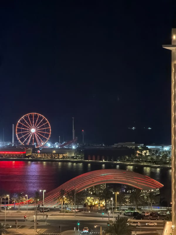 Lusail waterfront glows at night from above