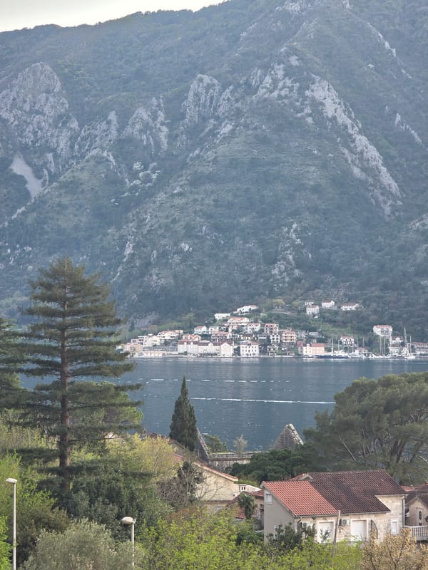Scenic views of Dobrota Montenegro coastline captured at dusk