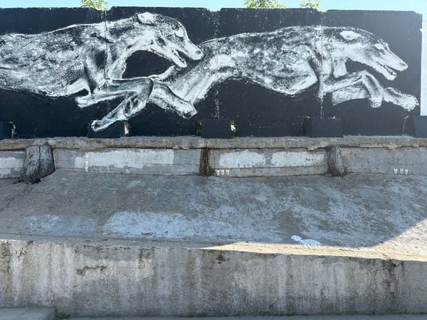 Street art mural of running dogs spotted in Moscow