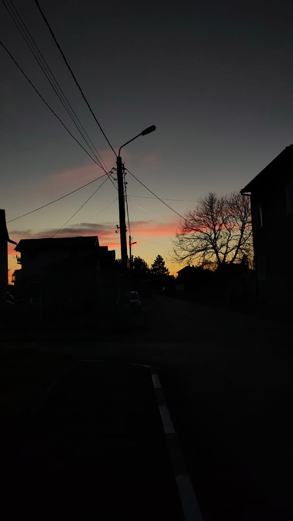 Twilight street scenes captured in Chepintsi, Bulgaria