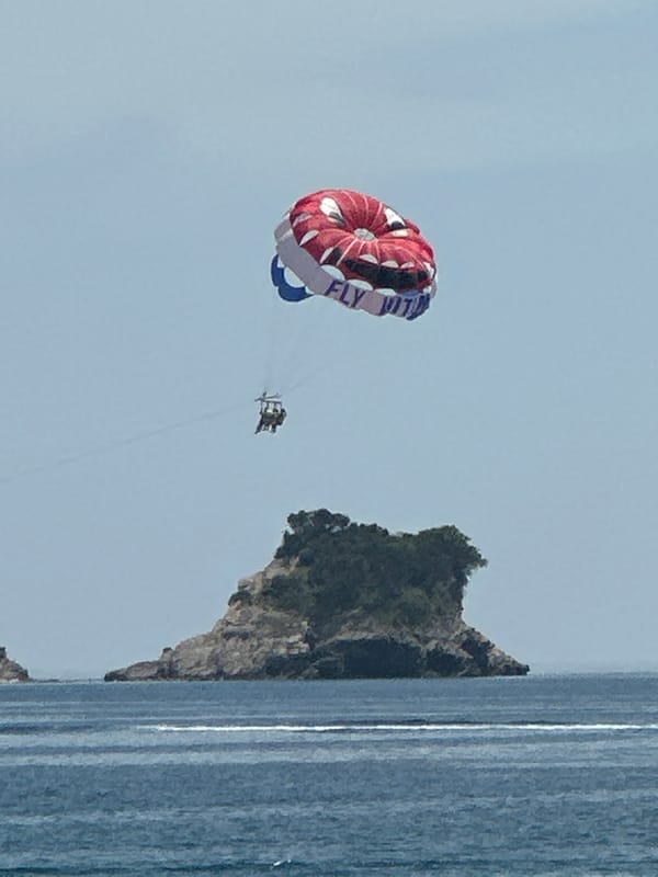 Parasailing activity observed off Budva coast during clear afternoon