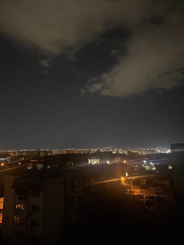 Nighttime cityscape observed from elevated position in Sofia