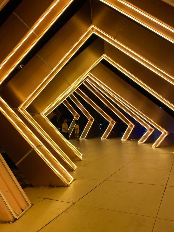 Evening visits to Banjarbaru's glowing geometric light installation