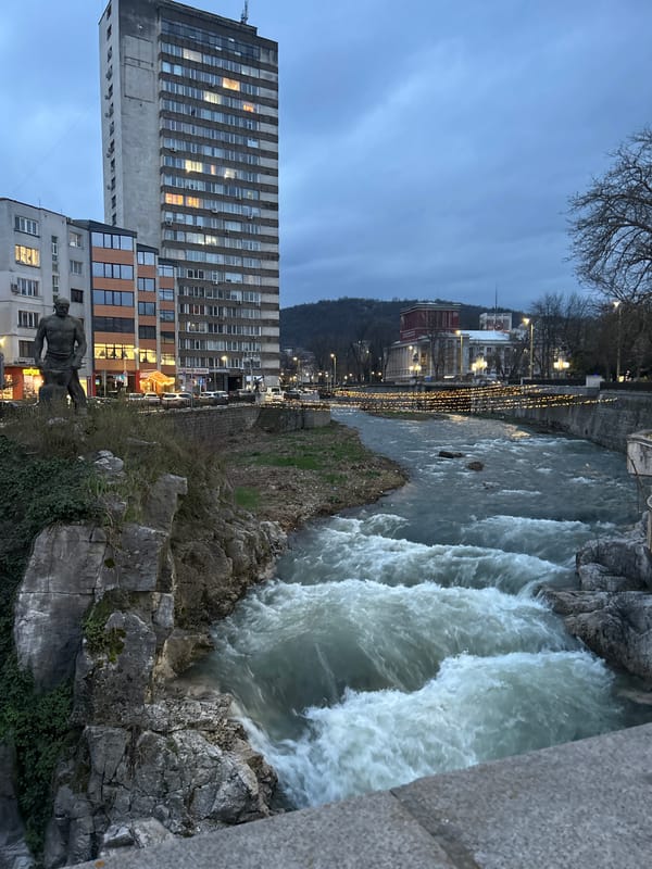Evening street documentation captures urban scenes in Gabrovo, Bulgaria