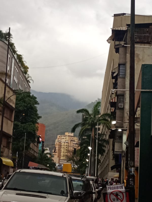 White pickup truck spotted on Caracas street during overcast evening