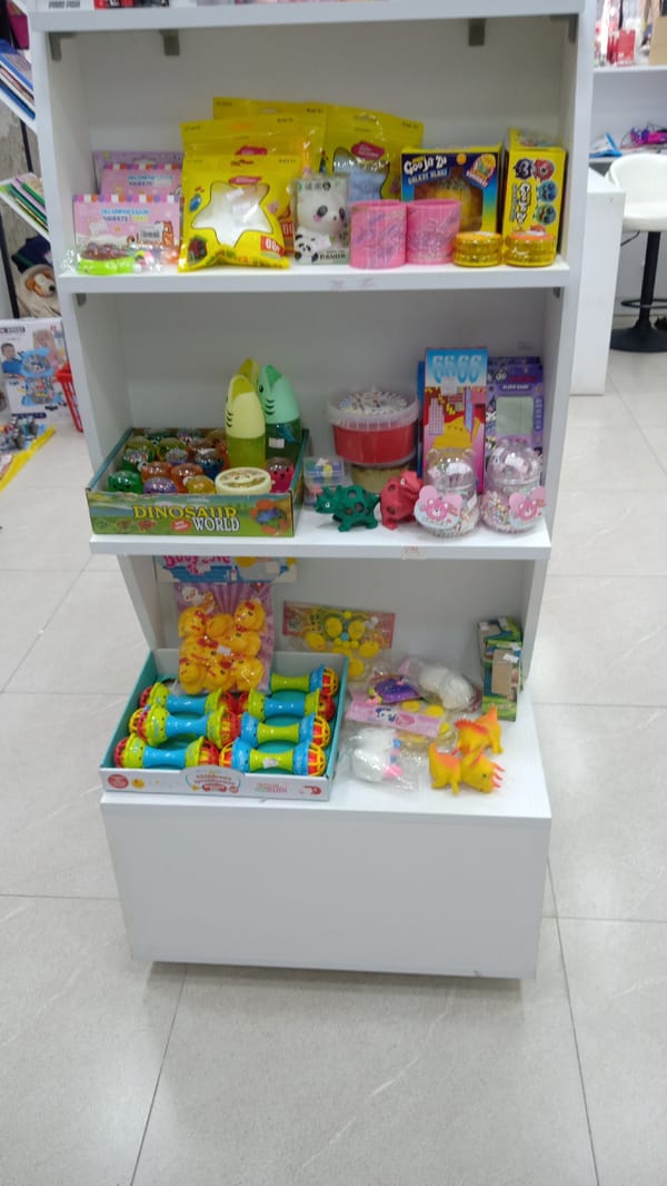 Customer browses toys, holds Russian music book at store