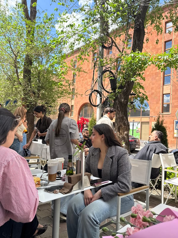 Morning cafe life documented across Yerevan restaurant district