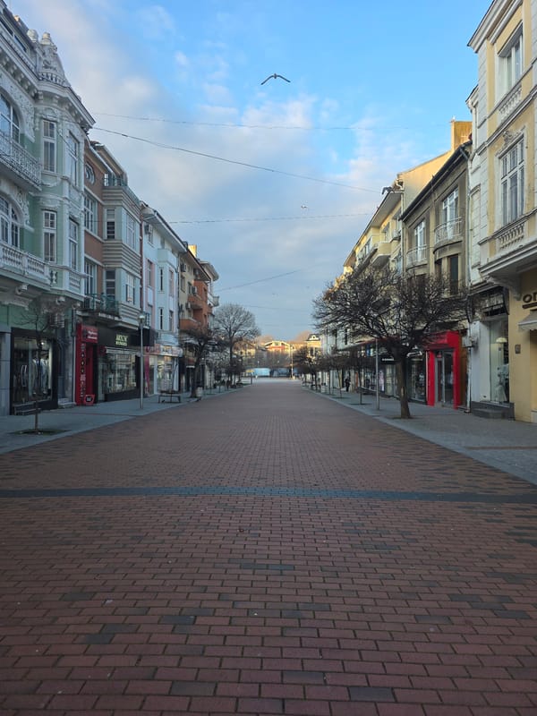 Early morning view of commercial pedestrian street in Varna