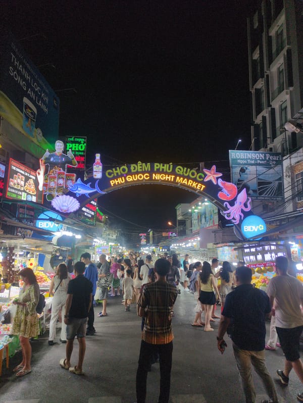 Evening crowds visit Phú Quốc Night Market, hotel district bustling