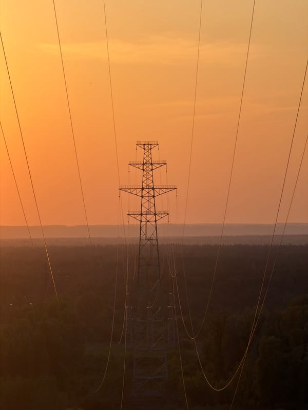 Sunset documented over power infrastructure in Chaykovsky, Russia