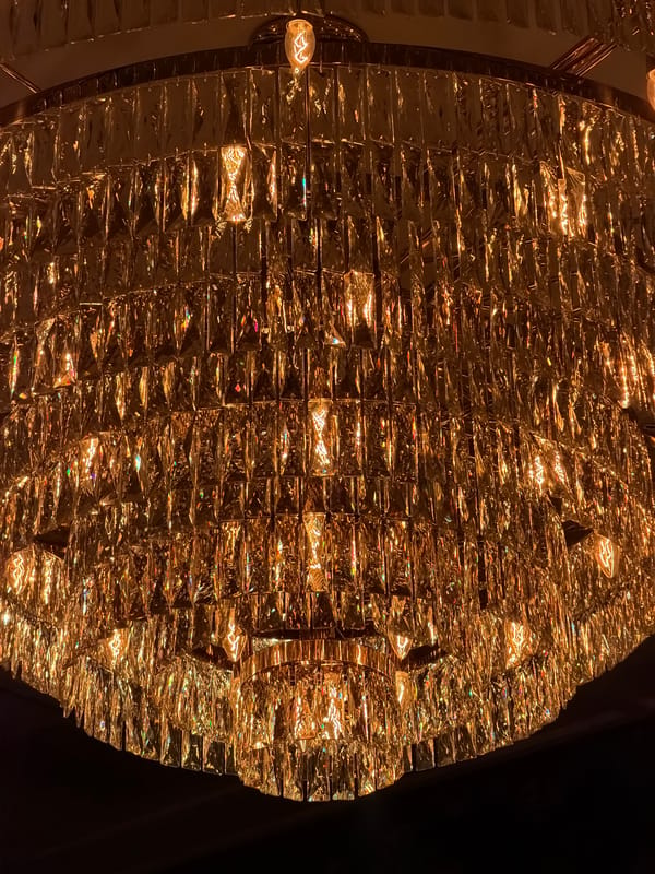 Ornate chandelier observed in luxury Moscow lounge interior