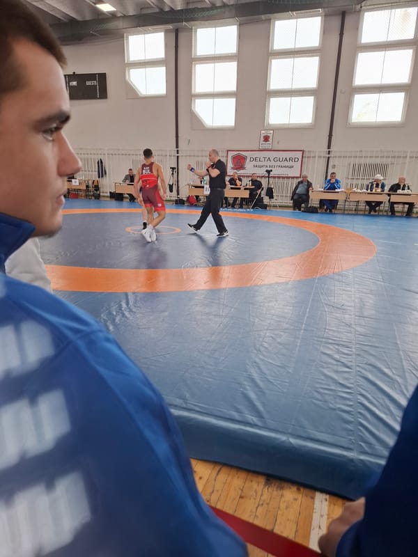 Wrestling match held in Vratsa, Bulgaria with spectators