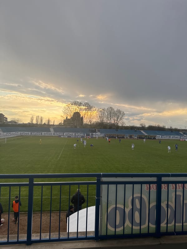 Soccer match played at Nesebar stadium with sparse attendance