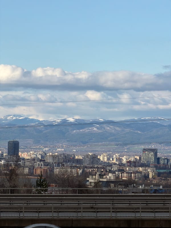 Elevated views capture Sofia's urban landscape beneath Vitosha Mountain